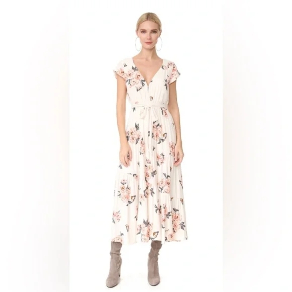 Free People Pink and White Midi Dress with Graceful Design
